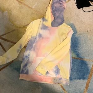 Yellow pink blue lightweight hoodie, crown of hearts, kids L